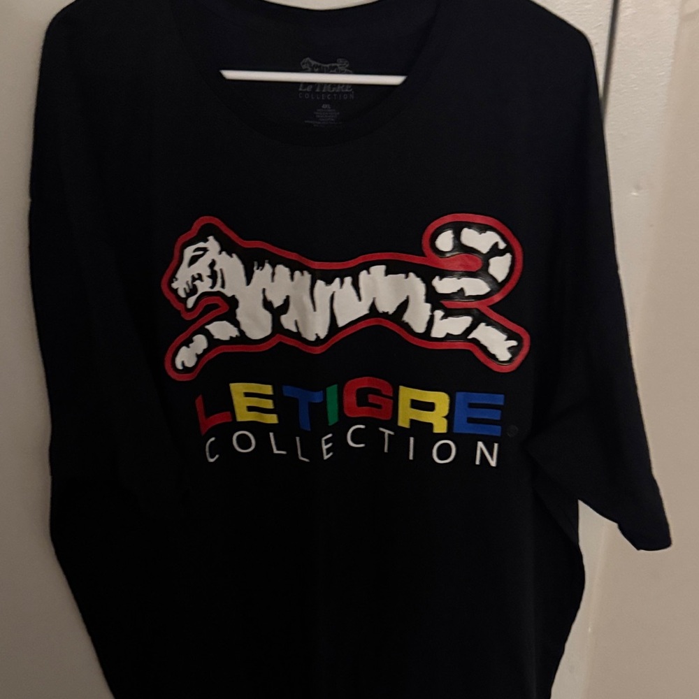 Le Tigre Black Tee with Multicolor Logo and White Tiger 4xl